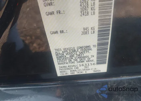 2020 Nissan Altima Sl Fwd из США, поврежденный, VIN 1N4BL4EV4LC163156